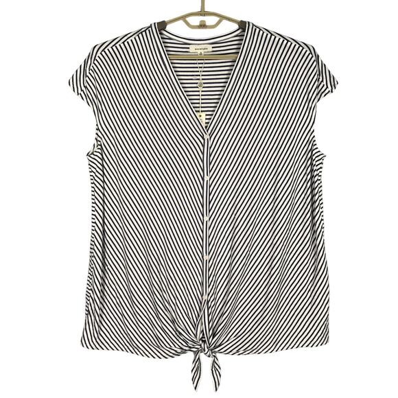 Max Studio Top Womens‎ Plus 1X Navy Stripe Tie Button Nautical Classic Soft - Picture 1 of 8